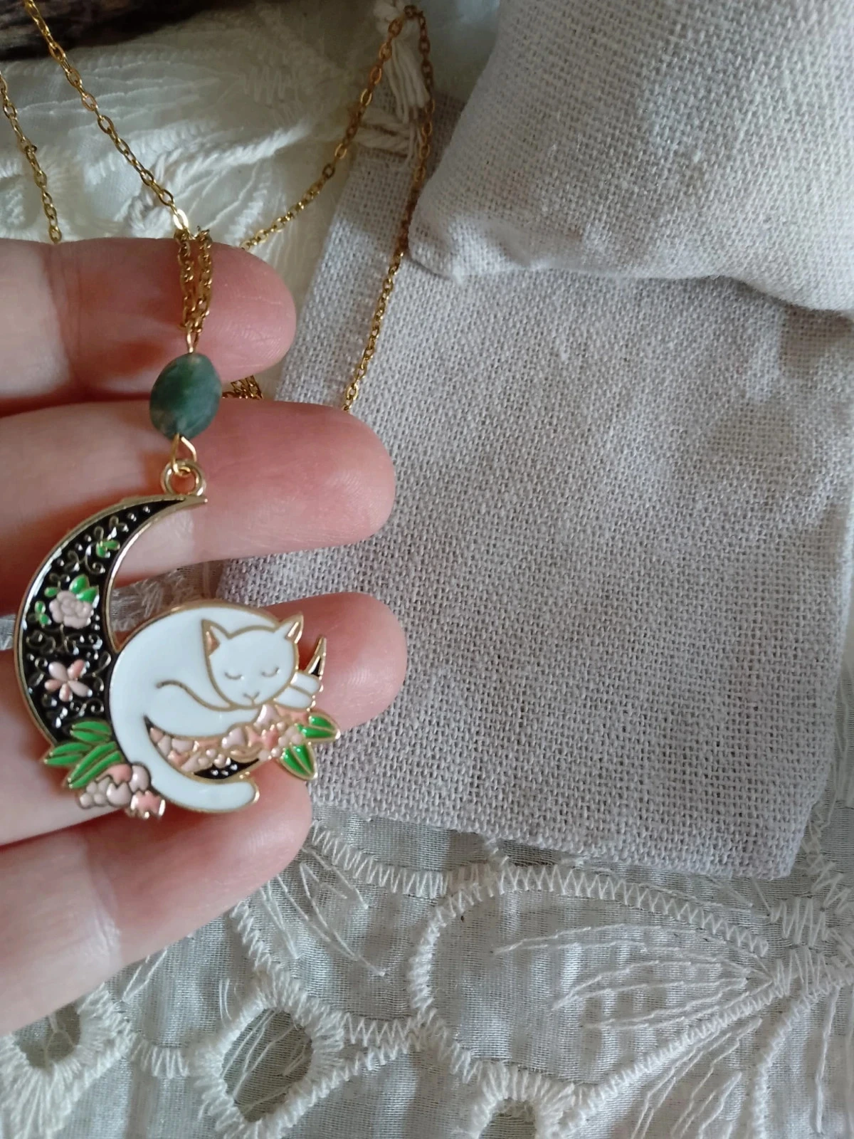 Ketten met maankat op ketting met Indiase agaat steen – photo 4